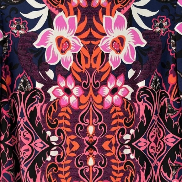 Eliza J Navy Blue & Pink Floral 3/4 Sleeve Stretchy Shift Mini Dress Size 0P-4P - Picture 3 of 5